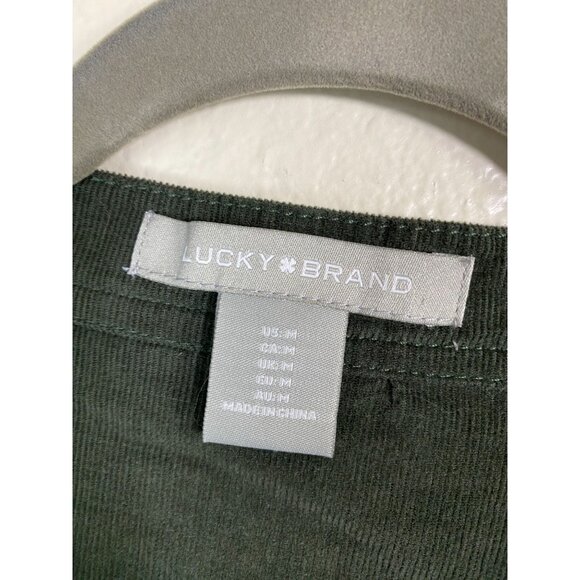 Lucky Brand Green Corduroy Tiered Long Sleeve Dress Women's Size Medium Solid - Picture 3 of 16